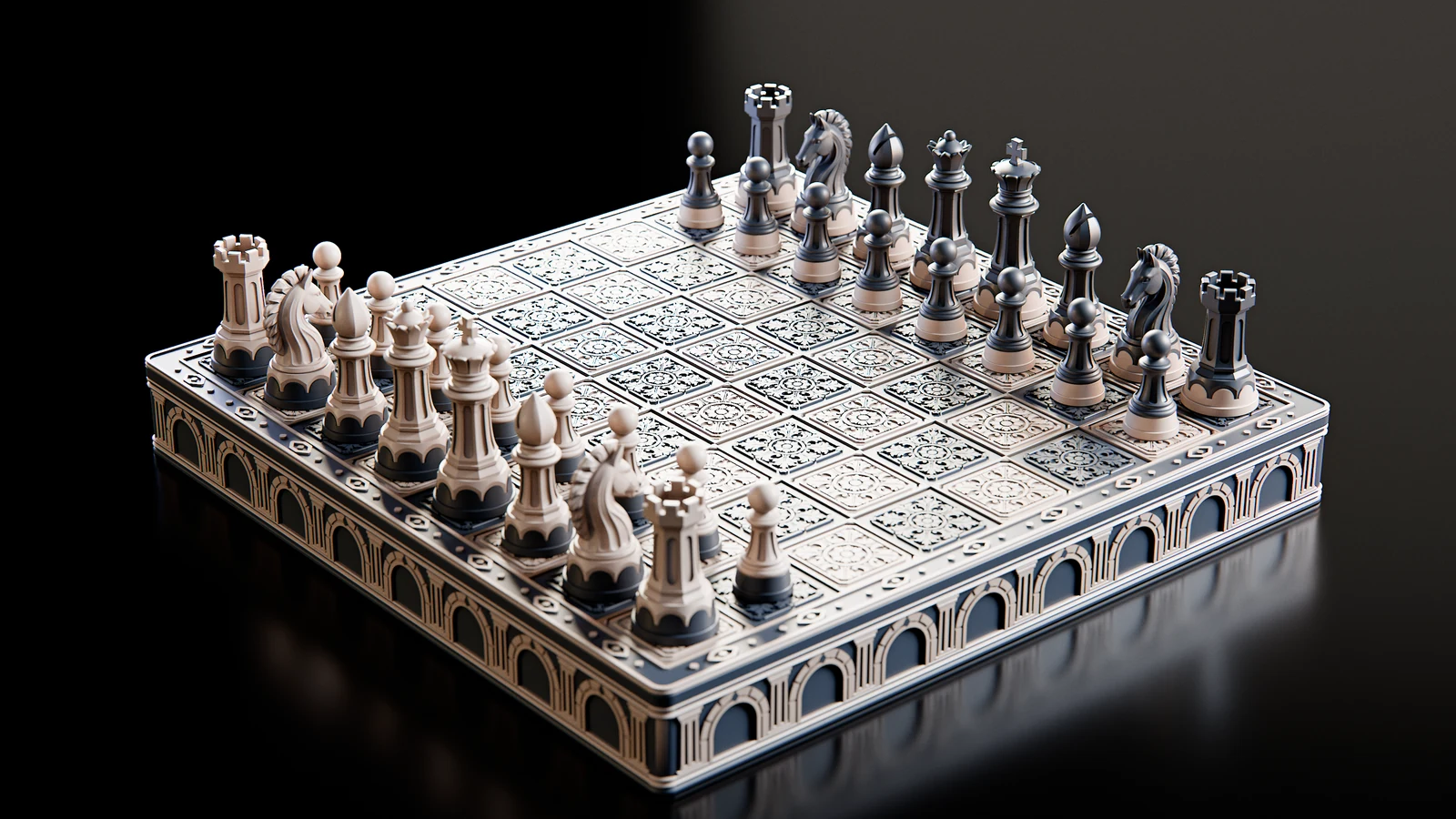 The Aurelian chess set with two-colour pieces