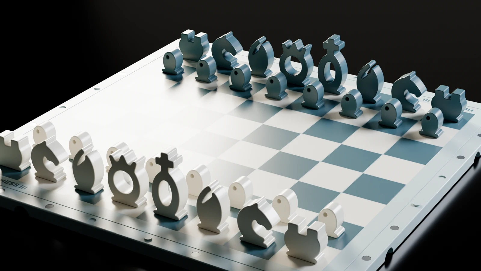 The Tiny Orbit travel chess board open, with its pieces