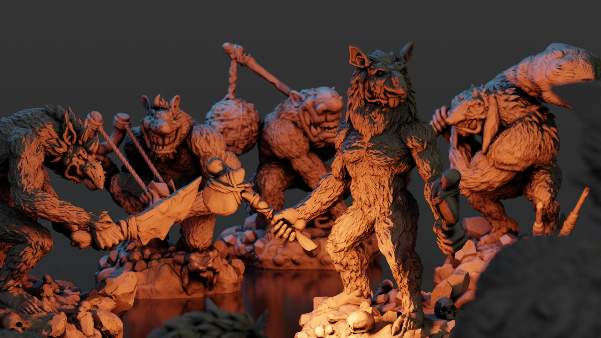 Troll characters gathered around a campfire in an official studio render
